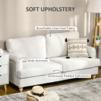 HOMCOM Modern 3-Seater Sofa for Bedroom, 71" Linen Fabric Couch with Slatted Frame and Rubber Wood Legs - Cream White(m-4)