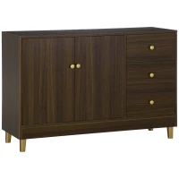 HOMCOM Kitchen Sideboard, Buffect Cabinet with Double Door Cupboard, 3 Drawers, Adjustable Shelf, Brown(m-2)