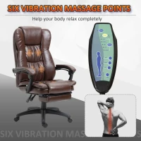 Vinsetto High Back Massage Office Chair with 6-Point Vibration, 5 Modes, Executive Chair, PU Leather Swivel Chair with Reclining Back, and Retractable Footrest, Brown(m-4)