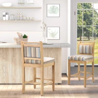 HOMCOM 25.5" Counter Height Bar Stools Set of 2, Farmhouse Kitchen Stool, Bar Chairs with Back, Padded Cushion, Wood Legs, Natural(m-2)