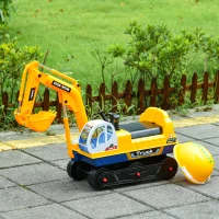 Qaba Kids  Ride-on Excavator Toy for Toddlers with Sound Effects and Safety Helmet, Outdoor Construction Toy with Electric Controllable Digging Bucket, Yellow(m-9)