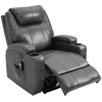 HOMCOM Multi-Pressure-Level Massage Chair with USB Charger, Back and Lumbar Support, Thick Armrests, Faux Leather Recliner Chair, 8-Point Massage Recliner, Charcoal Gray(m-9)