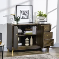 HOMCOM Kitchen Sideboard, Buffect Cabinet with Double Door Cupboard, 3 Drawers, Adjustable Shelf, Brown(m-8)