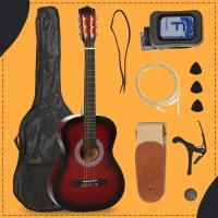 Soozier 36" Kids Acoustic Guitar Set with Easy Strings, Tuner, Picks, and Waterproof Case Included, Beginner Acoustic Guitar for Kids, Portable Acoustic Child Guitar, Wine Red(m-4)