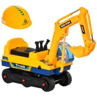 Qaba Kids  Ride-on Excavator Toy for Toddlers with Sound Effects and Safety Helmet, Outdoor Construction Toy with Electric Controllable Digging Bucket, Yellow(m-1)