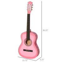 Soozier 36" Kids Acoustic Guitar Set with Easy Strings, Tuner, Picks, and Waterproof Case Included, Beginner Acoustic Guitar for Kids, Portable Acoustic Child Guitar, Pink(m-3)