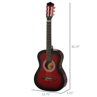 Soozier 36" Kids Acoustic Guitar Set with Easy Strings, Tuner, Picks, and Waterproof Case Included, Beginner Acoustic Guitar for Kids, Portable Acoustic Child Guitar, Wine Red(m-3)