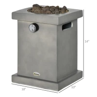 Outsunny Portable Outdoor Propane Fire Pit, Small Tabletop Fireplace, 10 Inch Square Gas Firebowl, 10,000 BTU, w/ Lava Rocks, CSA Certification, for Garden, Patio, Light Grey(m-3)