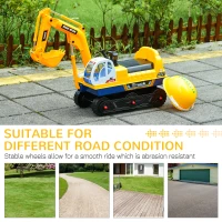 Qaba Kids  Ride-on Excavator Toy for Toddlers with Sound Effects and Safety Helmet, Outdoor Construction Toy with Electric Controllable Digging Bucket, Yellow(m-8)