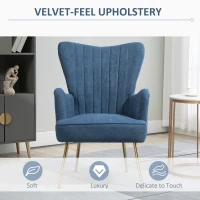 HOMCOM Velvet Accent Chairs, Modern Living Room Chair, Tall Back Leisures Chair with Steel Legs for Bedroom, Dinning Room, Waiting Room, Blue(m-4)