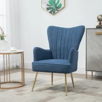 HOMCOM Velvet Accent Chairs, Modern Living Room Chair, Tall Back Leisures Chair with Steel Legs for Bedroom, Dinning Room, Waiting Room, Blue(m-7)