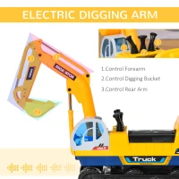 Qaba Kids  Ride-on Excavator Toy for Toddlers with Sound Effects and Safety Helmet, Outdoor Construction Toy with Electric Controllable Digging Bucket, Yellow(m-4)