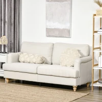 HOMCOM Modern 3-Seater Sofa for Bedroom, 71" Linen Fabric Couch with Slatted Frame and Rubber Wood Legs - Cream White(m-2)