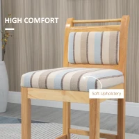 HOMCOM 25.5" Counter Height Bar Stools Set of 2, Farmhouse Kitchen Stool, Bar Chairs with Back, Padded Cushion, Wood Legs, Natural(m-5)