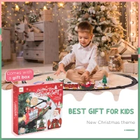 Qaba Christmas Train Set for Kids with 2 Playing Forms, Tree-mounted or Floor-playing Battery-Powered Christmas Train Toy Set with Sounds & Lights, Holiday Toy Gift for Kids 3-8 Years Old(m-6)