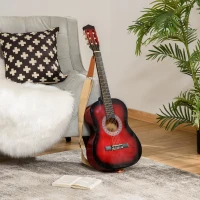 Soozier 36" Kids Acoustic Guitar Set with Easy Strings, Tuner, Picks, and Waterproof Case Included, Beginner Acoustic Guitar for Kids, Portable Acoustic Child Guitar, Wine Red(m-2)