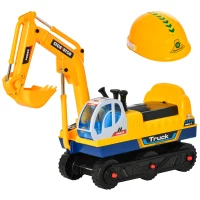 Qaba Kids  Ride-on Excavator Toy for Toddlers with Sound Effects and Safety Helmet, Outdoor Construction Toy with Electric Controllable Digging Bucket, Yellow(m-11)