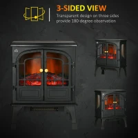 HOMCOM 26" Electric Fireplace Heater, Freestanding Fireplace Stove with Realistic LED Flames, Overheating Protection, 750W/1500W, Black(m-5)
