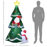 Outsunny 6ft Inflatable Christmas Tree Decorations with Santa Claus and A White Dog, Blow-Up Outdoor LED Yard Christmas Decor for Lawn Garden Party(m-3)