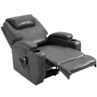 HOMCOM Multi-Pressure-Level Massage Chair with USB Charger, Back and Lumbar Support, Thick Armrests, Faux Leather Recliner Chair, 8-Point Massage Recliner, Charcoal Gray(m-10)