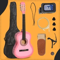 Soozier 36" Kids Acoustic Guitar Set with Easy Strings, Tuner, Picks, and Waterproof Case Included, Beginner Acoustic Guitar for Kids, Portable Acoustic Child Guitar, Pink(m-4)