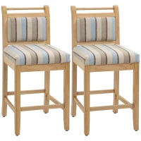 HOMCOM 25.5" Counter Height Bar Stools Set of 2, Farmhouse Kitchen Stool, Bar Chairs with Back, Padded Cushion, Wood Legs, Natural(m-1)