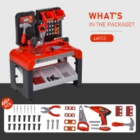 Qaba Kids Tool Workbench, Pretend Play Construction Workshop with 46 Realistic Toy Tools for Kids Ages 3 years(m-5)