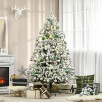 HOMCOM 6Ft Prelit Flocked Artificial Christmas Tree w/ 320 LED Lights(m-2)