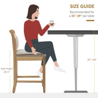 HOMCOM 25.5" Counter Height Bar Stools Set of 2, Farmhouse Kitchen Stool, Bar Chairs with Back, Padded Cushion, Wood Legs, Natural(m-7)