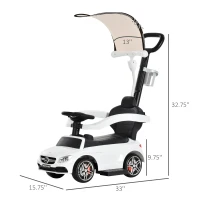 Aosom 3 in 1 Ride on Push Car Sliding Walking Car for Toddlers Kids with Sun Canopy, Horn Sound, Safety Bar, Cup Holder for 12-36 Months Boys Grils, White(m-3)