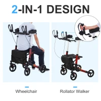 HOMCOM Folding Upright Rollator Walker Lightweight, Height Adjustment with Armrest, 1 Hand Folding Design with Removable Storage Bag, Crutch Holder Stand Up Walking Aid(m-4)