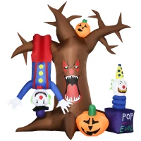 Outsunny 7' Inflatable Halloween Ghost Tree with Upside-down Clown Pumpkins, Blow-Up LED Display Indoor Outdoor for Garden, Lawn, Party, Holiday(m-10)
