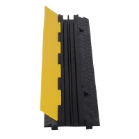 HOMCOM Durable Cable Protective Ramp Cover Rubber Floor Cord Protector Dual Channel with Flip-open Top Heavy Duty for Outdoor & Indoor Use Supports 44000lbs 3.3ft(m-9)