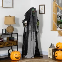 Outsunny 65" Life Size Outdoor Halloween Decorations Green Witch with Skull, Animated Prop Animatronic Décor with  Sound and Motion Activated, Light Up Eyes, Spooky Scream Sound(m-10)