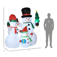 Outsunny 7ft Inflatable Christmas Snowman Family with Christmas Tree and Gift Box, Blow-Up Outdoor LED Yard Display for Lawn Garden Party(m-3)