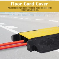 HOMCOM Durable Cable Protective Ramp Cover Rubber Floor Cord Protector Dual Channel with Flip-open Top Heavy Duty for Outdoor & Indoor Use Supports 44000lbs 3.3ft(m-4)