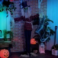 Outsunny 71" Life Size Halloween Skeleton Scarecrow, Animated Prop with Sound and Motion Activated, Light Up Eyes, Howling and Chain Sound(m-9)