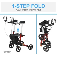 HOMCOM Folding Upright Rollator Walker Lightweight, Height Adjustment with Armrest, 1 Hand Folding Design with Removable Storage Bag, Crutch Holder Stand Up Walking Aid(m-5)