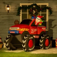 Outsunny 7ft Christmas Inflatable Santa Claus Driving Truck with Gifts, Blow-Up Outdoor LED Yard Display for Lawn Garden Party(m-8)