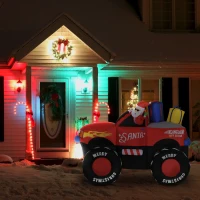 Outsunny 7ft Christmas Inflatable Santa Claus Driving Truck with Gifts, Blow-Up Outdoor LED Yard Display for Lawn Garden Party(m-9)