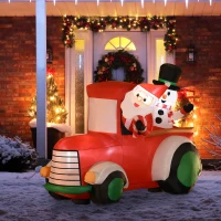 Outsunny 5ft Christmas Inflatables Outdoor Decorations Santa Claus Driving a Car with Snowman, Blow-Up LED Yard Christmas Decor for Party, Garden, Lawn, Holiday(m-2)