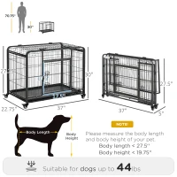 PawHut Folding Design Metal Dog Crate & Heavy Duty Kennel with Removable Tray 4 Locking Wheels 37" x 22.75" x 27.25"(m-3)