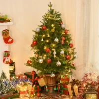 HOMCOM 4FT Artificial Tree Pre-Lit Holiday Home Christmas Decoration with Vase Base(m-1)