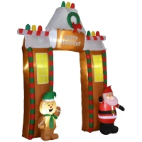 HOMCOM 9' Christmas Inflatables Outdoor Decorations Gingerbread House Archway, "Happy Holidays", Santa & Gingerbread Man, Blow-Up Yard Christmas Decor LED Light Display(m-1)