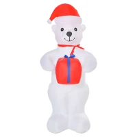 HOMCOM 6ft Christmas Inflatables Outdoor Decorations Polar Bear with a Present, Blow-Up Yard Christmas Decor with LED Lights Display(m-10)