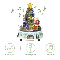 HOMCOM Animated Christmas Village with Relief Base Pre-lit Musical Collectable Decor with Moving Train Winter Wonderland Set for Indoor Holiday Displays(m-7)
