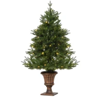 HOMCOM 4FT Artificial Tree Pre-Lit Holiday Home Christmas Decoration with Vase Base(m-2)
