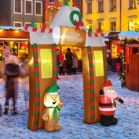 HOMCOM 9' Christmas Inflatables Outdoor Decorations Gingerbread House Archway, "Happy Holidays", Santa & Gingerbread Man, Blow-Up Yard Christmas Decor LED Light Display(m-9)
