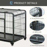 PawHut Folding Design Metal Dog Crate & Heavy Duty Kennel with Removable Tray 4 Locking Wheels 37" x 22.75" x 27.25"(m-5)