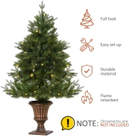 HOMCOM 4FT Artificial Tree Pre-Lit Holiday Home Christmas Decoration with Vase Base(m-4)